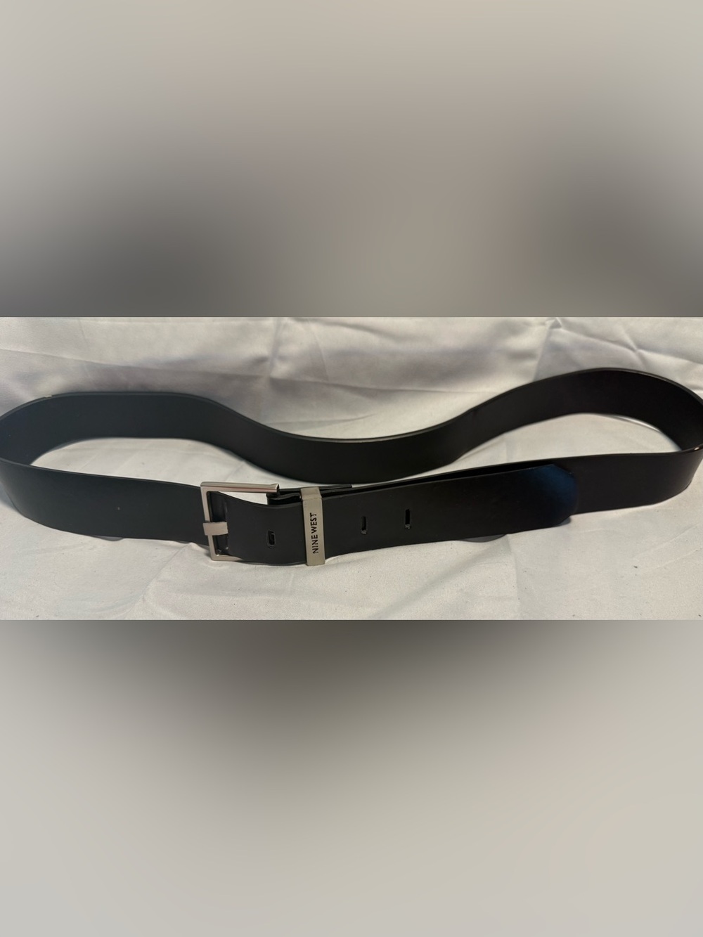 Nine West Women’s Black Belt with Silver-Tone Logo Keeper